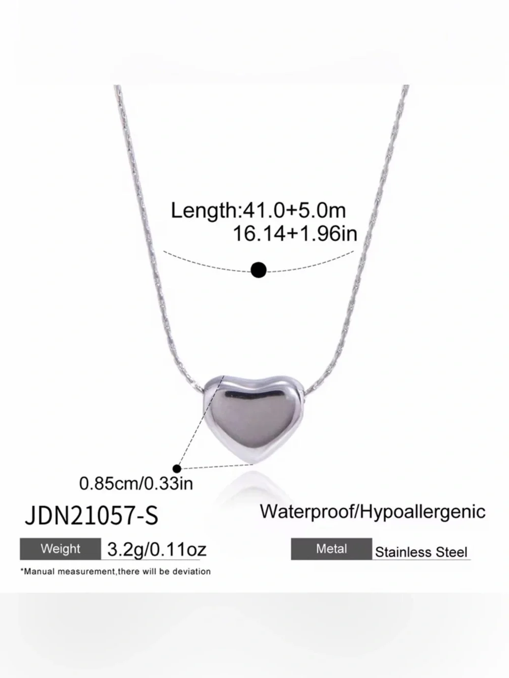 Stainless Steel Silver Tone Heart Pendant Necklace - Picture 6 of 7